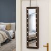 Jewelry Armoire with Mirror and 18 LED Lights, Wall-Mounted/Over-The-Door Cabinet with 3 Mountable Heights, Dark Walnut