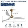 52 Inch Indoor Ceiling Fan With Dimmable Led Light 3 Solid Wood Blades Remote Control Reversible DC Motor For Living Room