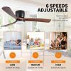 42 inch Black Wood Ceiling Fans with Lights and Remote, Modern Flush Mount Low Profile Ceiling Fan with Light, 6 Speed, Reversible DC Motor, for Bedro