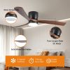 42 inch Black Wood Ceiling Fans with Lights and Remote, Modern Flush Mount Low Profile Ceiling Fan with Light, 6 Speed, Reversible DC Motor, for Bedro