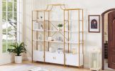 78 Inch 4 Tiers Home Office Bookcase Bookshelf, Storage Cabinet Display Shelf, X Bar Gold Frame