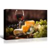 Framed Canvas Wall Art Decor Painting, Still Life Grape, Wine and Cheese Painting Decoration For Restaurant, Kitchen, Dining Room, Office Living Room,