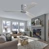 52 Inch Flush Mount Ceiling Fan DC 3 Carved Wood Fan Blade Noiseless Reversible Motor Remote Control Without Light