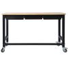 60in Work Bench, Workbench with Drawer Storage, Heavy Duty Bamboo Wood Work Table with Wheels for Garage Home Office