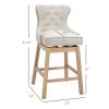 Upholstered Fabric Bar Height Bar Stools, 180¬∞ Swivel Nailhead-Trim Pub Chairs, 30" Seat Height with Rubber Wood Legs, Set of 2, Cream