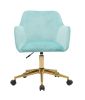 Modern Velvet Fabric Material Adjustable Height 360 revolving Home Office Chair with Gold Metal Legs and Universal Wheels for Indoor,Aqua Light Blue