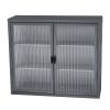 Retro Style Haze Double Glass Door Wall Cabinet With Detachable Shelves for Office, Dining Room,Living Room, Kitchen and Bathroom Grey Color(=OLD ITEM