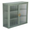 Retro Style Haze Double Glass Door Wall Cabinet With Detachable Shelves for Office, Dining Room,Living Room, Kitchen and Bathroom Mint Green(=OLD ITEM