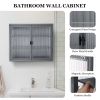 Retro Style Haze Double Glass Door Wall Cabinet With Detachable Shelves for Office, Dining Room,Living Room, Kitchen and Bathroom Grey Color(=OLD ITEM