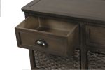 TREXM Rustic Storage Cabinet with Two Drawers and Four Classic Rattan Basket for Dining Room/Living Room (Brown Gray)