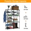 7 Tiers Plus 5 Tiers Shoe Rack Metal Shoe Storage Shelf Free Standing Large Shoe Stand 24+ Pairs Shoe Tower Unit Tall Shoe Organizer with 2 Hooks for