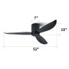 52" Low Profile Ceiling Fan No Light, Black Flush Mount Ceiling Fans without Lights