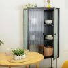 Retro-Styled, Fluted Glass High Cabinet with Detachable Shelves and Dual Doors for Living Room, Bathroom, Dining Room, Kitchen, Entryway - Black