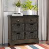 TREXM Rustic Storage Cabinet with Two Drawers and Four Classic Rattan Basket for Dining Room/Living Room (Brown Gray)