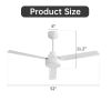 52" Ceiling Fan Without Light with Remote Control ,3 ABS Blades Farmhouse Ceiling Fan 6-speed Reversible DC Motor White for Living Room, Bedroom, Kitc