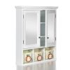 Bathroom Storage Cabinet, Medicine Cabinets for Bathroom with Mirror, 2 Doors 2 Adjustable Shelf + 3 Christmas Style Storage Basket, White Wood Cabine