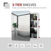 kleankin 18'' x 26''/46cm x 66cm Wall Mount Bathroom Medicine Cabinet Mirror Sliding Door with 3-Tier Storage Shelf, Stainless Steel, for Living Room