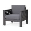 ( Set of 2) Outdoor Acacia Wood Club Chairs with Cushions, Dark Gray, 27.75"D x 32"W x 27.75"H