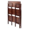 3-tier foldable shelf; stackable; walnut finish