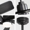 52 Inch Ceiling Fan With Dimmable LED Light 5 Solid Wood Blades Smart Remote Control Reversible DC Motor Ceiling Fan Black for Home