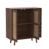 Bohemian Bar Cabinet, Natural Rattan Doors, Removable Wine Rack in Walnut