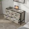 Wood Dresser with 6 Drawers, Wooden Storage Closet for Bedroom, Solid Clothes Cabinet with Sturdy Steel Frame, 48.58"W√ó15.75"D√ó31.22"H, 48 inch, Rus