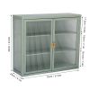 Retro Style Haze Double Glass Door Wall Cabinet With Detachable Shelves for Office, Dining Room,Living Room, Kitchen and Bathroom Mint Green(=OLD ITEM