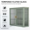 Retro Style Haze Double Glass Door Wall Cabinet With Detachable Shelves for Office, Dining Room,Living Room, Kitchen and Bathroom Mint Green(=OLD ITEM