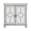 Classic Storage Cabinet Antique White 1pc Modern Traditional Accent Chest with Mirror Doors Pendant Pulls Wooden Furniture Living Room Bedroom