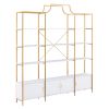 78 Inch 4 Tiers Home Office Bookcase Bookshelf, Storage Cabinet Display Shelf, X Bar Gold Frame