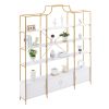 78 Inch 4 Tiers Home Office Bookcase Bookshelf, Storage Cabinet Display Shelf, X Bar Gold Frame