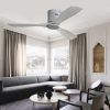 52 Inch Flush Mount Ceiling Fan DC 3 Carved Wood Fan Blade Noiseless Reversible Motor Remote Control Without Light