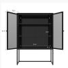 47.2 inches high Metal Storage Cabinet with 2 Mesh Doors;  Suitable for Office;  Dining Room and Living Room