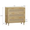 31.50"3-Drawers Rattan Storage Cabinet Rattan Drawer,for Bedroom,Living Room,Dining Room,Hallways,Oak