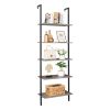 5-Shelf Wood Ladder Bookcase with Metal Frame, Industrial 5-Tier Modern Ladder Shelf Wood Shelves,Gray YJ