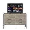 Wood Dresser with 6 Drawers, Wooden Storage Closet for Bedroom, Solid Clothes Cabinet with Sturdy Steel Frame, 48.58"W√ó15.75"D√ó31.22"H, 48 inch, Rus