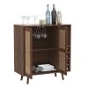 Bohemian Bar Cabinet, Natural Rattan Doors, Removable Wine Rack in Walnut