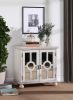 Classic Storage Cabinet Antique White 1pc Modern Traditional Accent Chest with Mirror Doors Pendant Pulls Wooden Furniture Living Room Bedroom