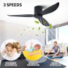 52" Low Profile Ceiling Fan No Light, Black Flush Mount Ceiling Fans without Lights