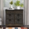 TREXM Rustic Storage Cabinet with Two Drawers and Four Classic Rattan Basket for Dining Room/Living Room (Brown Gray)