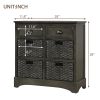 TREXM Rustic Storage Cabinet with Two Drawers and Four Classic Rattan Basket for Dining Room/Living Room (Brown Gray)