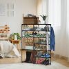 7 Tiers Plus 5 Tiers Shoe Rack Metal Shoe Storage Shelf Free Standing Large Shoe Stand 24+ Pairs Shoe Tower Unit Tall Shoe Organizer with 2 Hooks for