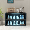 Black Glass Door Shoe Storage Cabinet for Sneakers with RGB LED Light ‚Äì Expertly Crafted Wooden Display Showcase