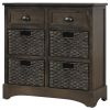 TREXM Rustic Storage Cabinet with Two Drawers and Four Classic Rattan Basket for Dining Room/Living Room (Brown Gray)