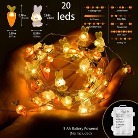 1 Roll Of Bunny Carrot String Lights Battery Operated, Easter Decor Spring Rabbit Fairy Lights For Home Indoor Outdoor Easter Basket Eggs Party Season (Color: Carrot Bunny String Lights)