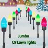 1 Pack 12 In 1 C9 Pointed Bubble Color Lawn Lights, Solar Christmas Decorative Lights, Outdoor Holiday Decorative, Ground Plug-in Lights