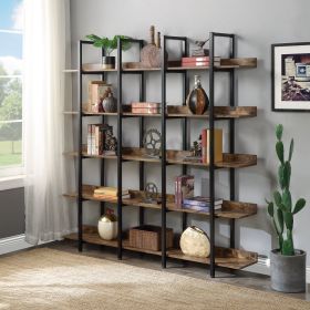 [VIDEO] 5 Tier Bookcase Home Office Open Bookshelf, Vintage Industrial Style Shelf with Metal Frame, MDF Board (Color: as Pic)