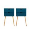 Set of 2 Wooden Modern Nightstand with 2 Drawers and 4 Solid Splayed Legs, Living Room Bedroom Furniture