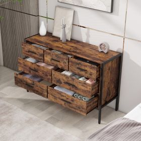 Wood Dresser with 7 Drawers, Wooden Storage Closet for Bedroom, Solid Clothes Cabinet with Sturdy Steel Frame, 48.58"W√ó15.75"D√ó31.22"H, 48 inch, Rus (Color: as Pic)