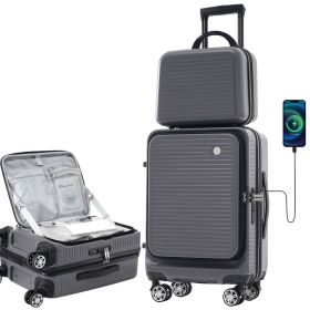 Carry-on Luggage 20 Inch Front Open Luggage Lightweight Suitcase with Front Pocket and USB Port, 1 Portable Carrying Case (Color: as Pic)